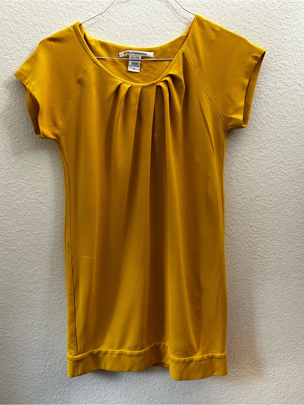 Diane Von Furstenberg women’s Mustard Yellow Pleated Neck Dress